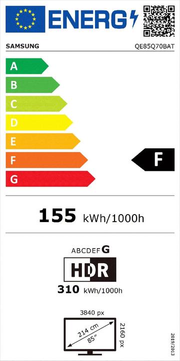 Energy Label Samsung QE85Q70B (85", Q70B, QLED, 4K, 2022)