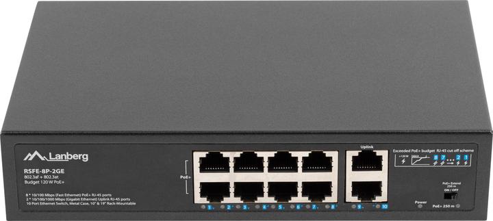 Immagine prodotto Lanberg Switch di rete RSFE-8P-2GE-120 Gigabit Ethernet non gestito (10/100/1000) Power over Ethernet (10 Porti)