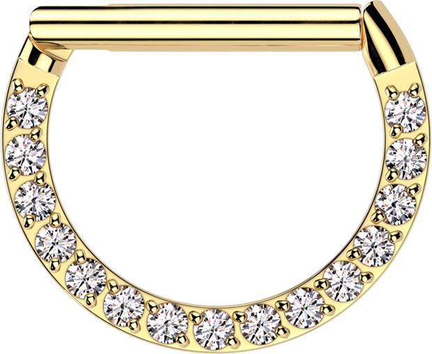 Star Piercing Micro Segmentring klappbar vergoldet Halbring front Kristalle silber (Chirurgenstahl 316L, ohne Messing)