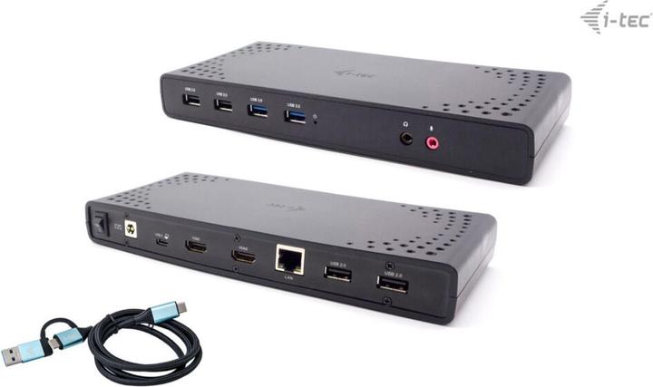 i-tec USB 3.0 / USB-C / Thunderbolt Dual Display Docking Station + Power Delivery 100W (USB-C, 12 Ports)