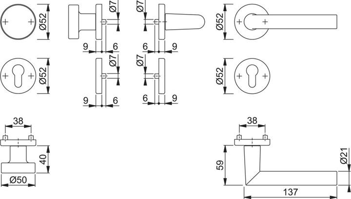 Actual product image Hoppe Rosette set Amsterdam 58/42KV/42KVS/1400 Aluminium F1 round PZ DIN left / right flat D/K (Door rosette)