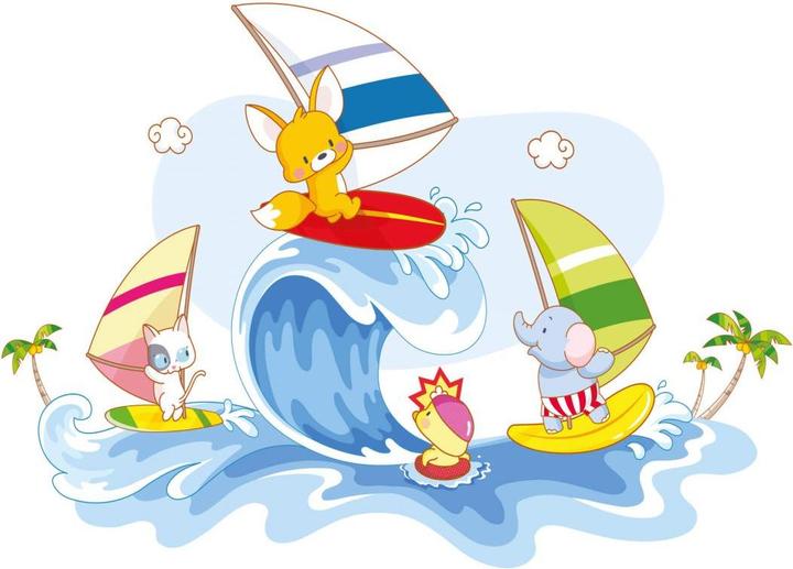 Actual product image Trenddeko The four animal friends - water games (120 x 86 cm)