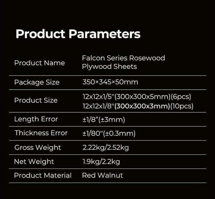 Valeurs nutritives et ingrédients Creality Panneaux en bois de rose 300 x 300 x 3/5 mm (Pièce de rechange)