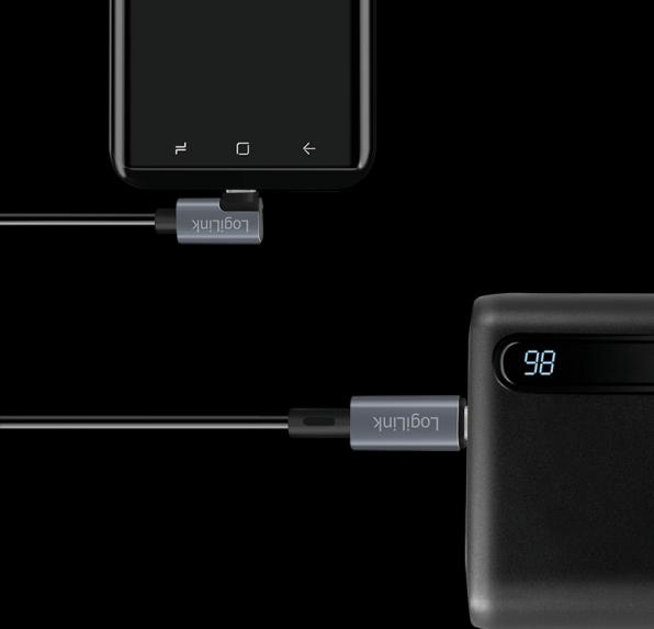 Produktbild LogiLink USB 2.0 Type-C-Kabel, C/M 90° zu USB-C/M, E-mark, PD, schwarz, 1 m (1 m, USB 2.0)