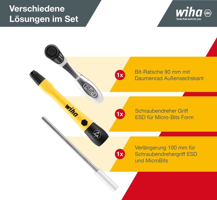 Produktbild Wiha Micro Bit Set 65-tlg. inkl. Aufbwahrungsbox Feinmechanik Schraubendreher Set Bit Halter (4 mm)