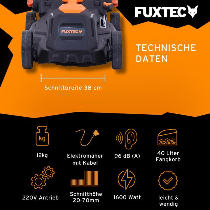 Produktbild Fuxtec Elektro Rasenmäher mit Kabel FX-RME38 (Netzbetrieb)