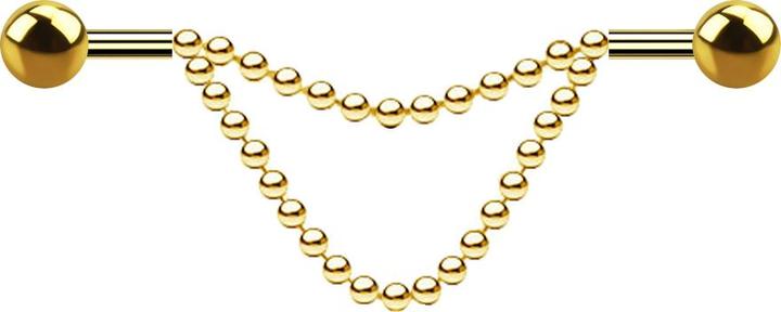 Immagine prodotto Star Piercing Barbell placcato oro due palle due catene (Acciaio chirurgico 316L)