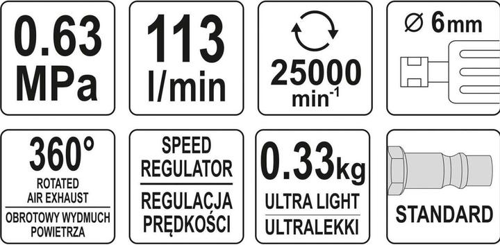 Produktbild Yato Profi Druckluft Mini-Stabschleifer gerade | 6mm | YT-09633 (Exzenterschleifer)