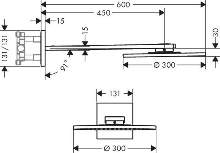 Actual product image Axor Overhead shower 300 2jet with shower arm wall-mounted brushed bronze (2 Beam types, 19 l/min)