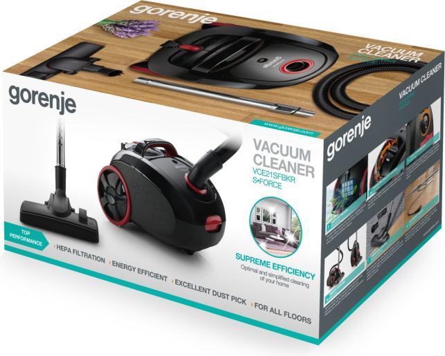 Actual product image Gorenje VCE21SFBKR Vacuum Cleaner, Bagged, Power 850 W, Working Radius 8 m, Black