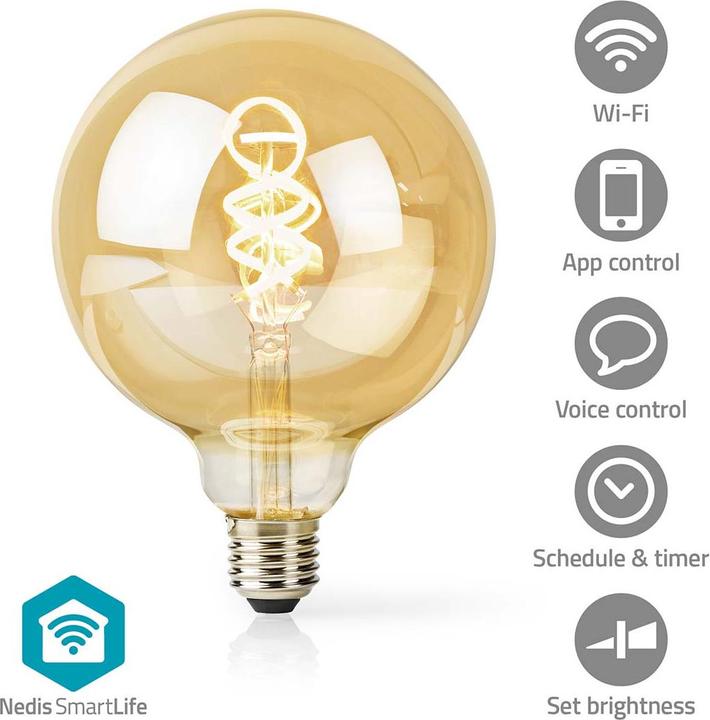 Actual product image Nedis WIFILRT10G125 Smartlife LED Filament Lamp WLAN E27 360 lm 4.9 W Warm to Cool White 1800 - 650 (E27, 4.90 W, 360 lm, 1 x, G)