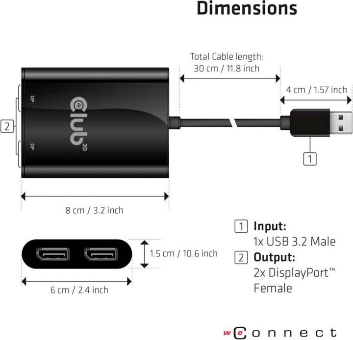 Actual product image Club 3D CSV-1477 USB A to DisplayPort (DP, 9.30 cm)