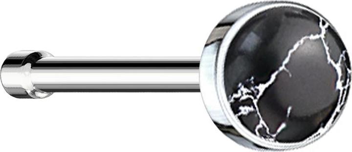 Produktbild Star Piercing Nasenstecker gerade silber mit schwarz Achat Stein (ohne Messing, Chirurgenstahl 316L, Mineralisch)