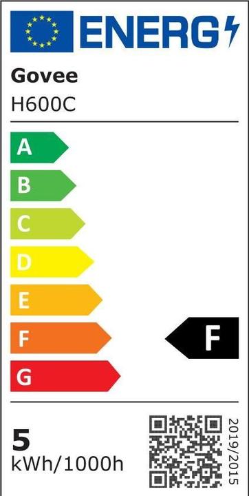 Label énergétique Govee Smart Light Bulb E14, RGBWW, CRI groesser als (E14, 5 W, 450 lm, 1 x, F)