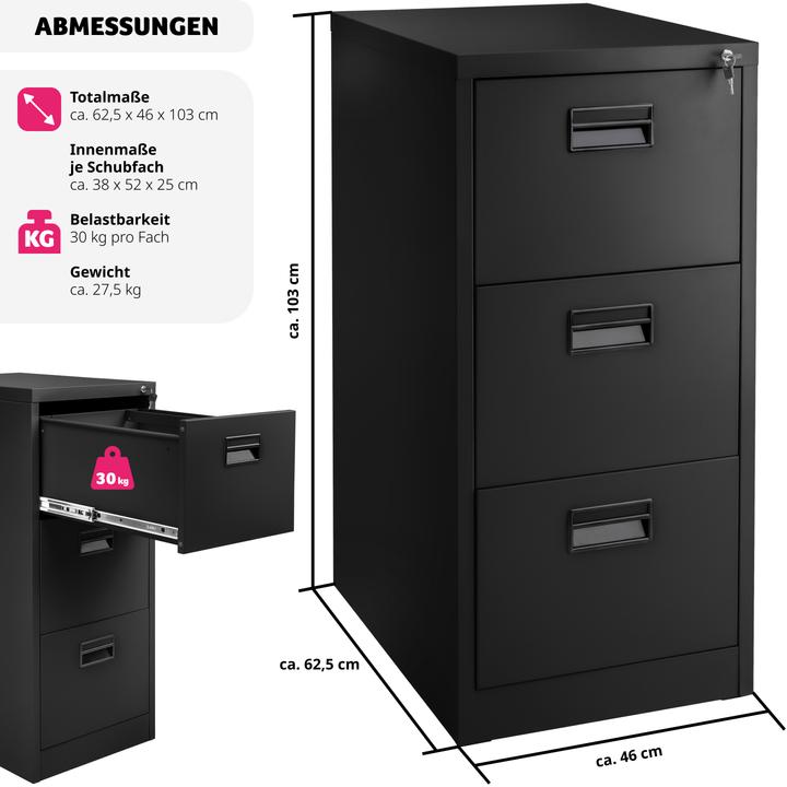 Produktbild tectake Aktenschrank mit 3 Schubladen