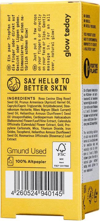 Valeurs nutritives et ingrédients Nø Cosmetics glow tøday Huile de beauté infusée à l'or 24 carats (19 ml)