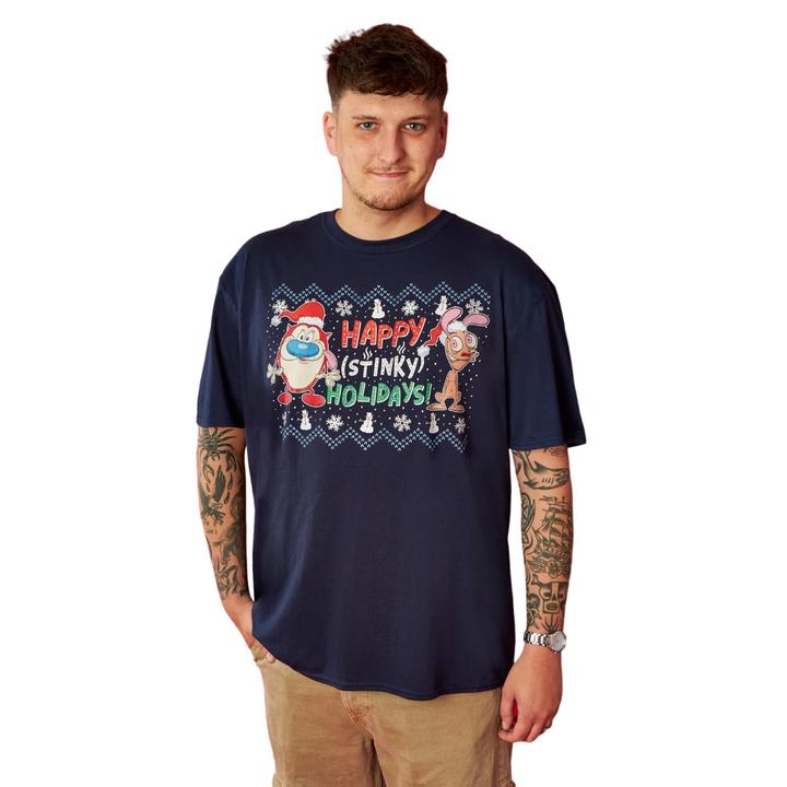 Actual product image Ren & Stimpy Mens Happy Stinky Holidays T-Shirt (S)