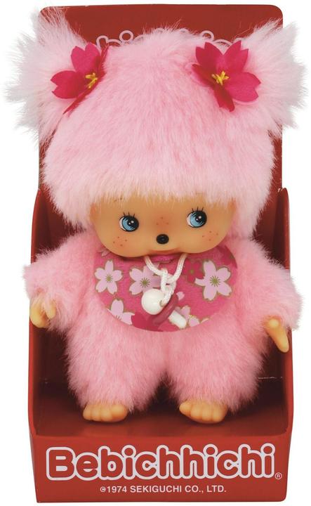 Productafbeelding Monchhichi Sekiguchi 242443 Original Bebichhichi meisje kersenbloesem, gemaakt van roze pluche, met slabbetje (16 cm)