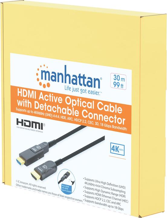 Immagine prodotto Manhattan Cavo attivo ad alta velocità in fibra ottica HDMI con connettore staccabile (30 m, HDMI)