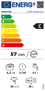 Energy Label Whirlpool WASHING MACHINE TDLRB 65242BS EU/N WHP (6.50 kg, Upwards, EU plug)