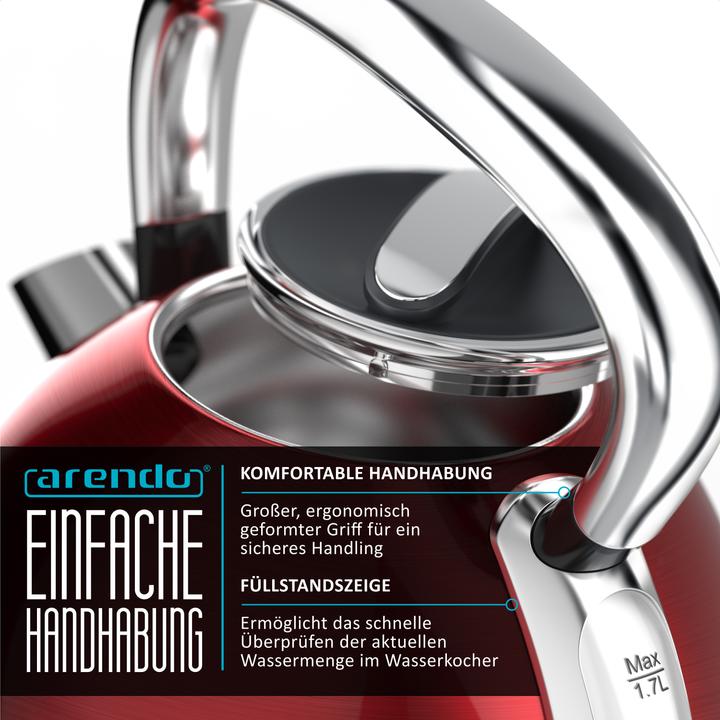 Immagine prodotto Arendo Bollitore da 1,7 l, 2200 W, acciaio inox, stile retrò, vintage, protezione contro il (1.70 l)