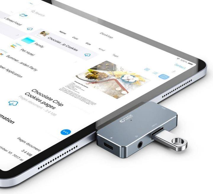 Actual product image Tech-Protect HUB V6 4in1 USB-C - USB-A 3.0 / USB-C PD100W / HDMI / mini jack 3.5mm - grey (USB-C, 4 Ports)
