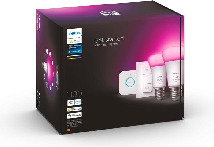 Produktbild Philips Hue White & Color Ambiance BT Starterset (E27, 9 W, 806 lm, 2 x, F)