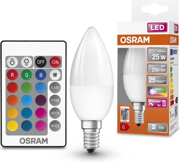 Immagine prodotto Osram Lampade a led retrofit Rgbw con telecomando (E14, 25 W, 250 lm, 1 x, G)