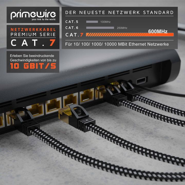 Immagine prodotto Primewire Cavo di rete CAT 7 con rivestimento in cotone piatto - cavo patch LAN - cavo dati - cavo a nastro (U/FTP, CAT7, 2 m)