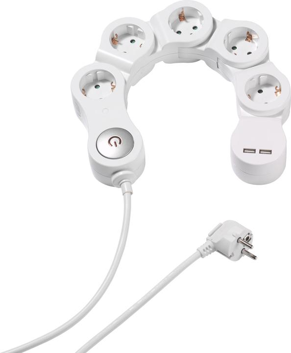 Produktbild Vivanco 5fach Steckdosenleiste flexibel, mit Schalter, 2x USB, 2.1A max., 1,4m, weiss (5 x, CEE 7/3, 1.40 m)