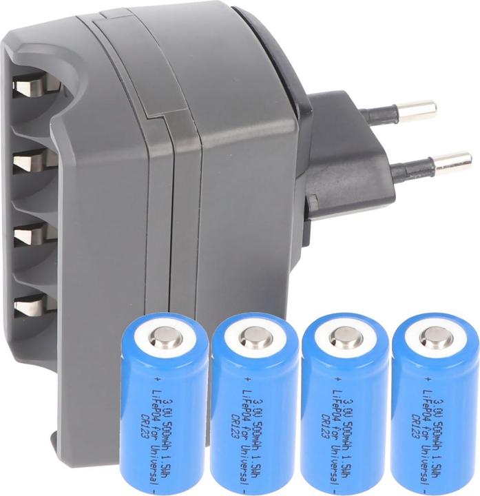 Actual product image AccuCell CR123 Ladegerät (4 pcs., CR123A, 500 mAh, Battery + charger)