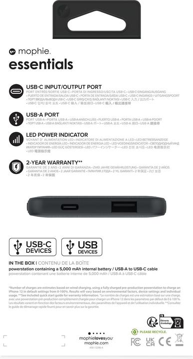 Immagine prodotto mophie Essentials Powerstation 5K (5000 mAh, 20 W, 20 Wh)