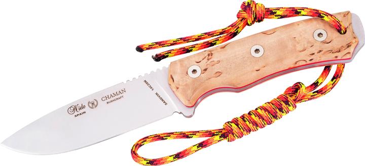 Actual product image Nieto Outdoor knife CHAMAN BUSHCRAFT, Sandvik steel 14C28N, full tang, burl birch handle, fibreglass l (10.50 cm)