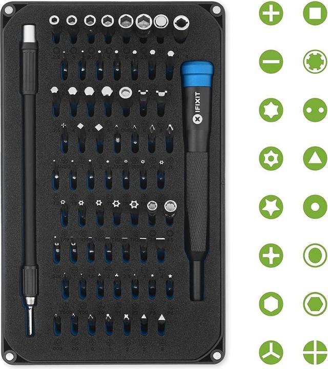 Produktbild iFixit Mako Precision Bit Set (1, 2, T TR 10, TR6, TR8, T TR 15, T TR 20, TR7, T TR 25, TR9, J 00, Y0, J 000, J 1, 1mm, J 0, PH0000, Y 00, Y 000, P6, Y 1, 0.7 mm, 4 mm, 2 mm, PH1, 5 mm, PH2, 4.5 mm, 1.3 mm, T3, 0.9 mm, 3.5 mm, T2, PH00, T5, P2, T4, 2.5 mm, 5.5 mm, PH0, 3 mm, P5, 1.5mm)