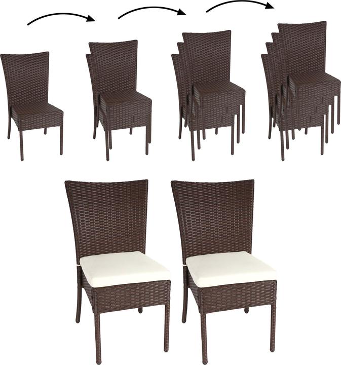 Produktbild Swisshandel24 2x Poly-Rattan Stuhl, Balkonstuhl Gartenstuhl, stapelbar braun, Kissen creme
