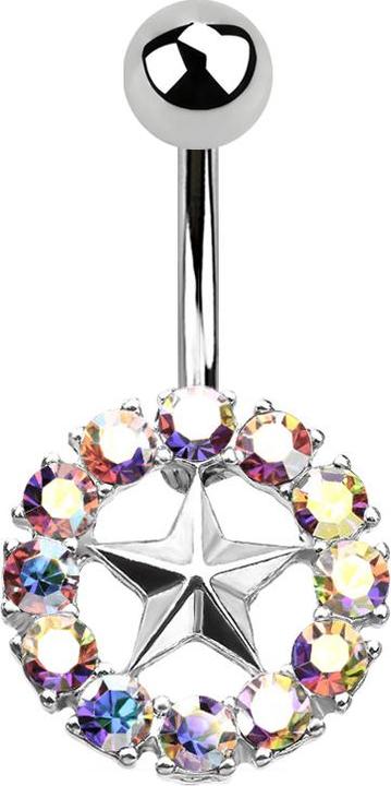 Actual product image Star Piercing Banana silver star with crystal circle multicolour (Surgical steel 316L, Brass)