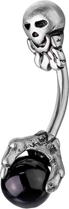 Actual product image Star Piercing Banana silver skull claw with crystal ball black (Brass, Surgical steel 316L)