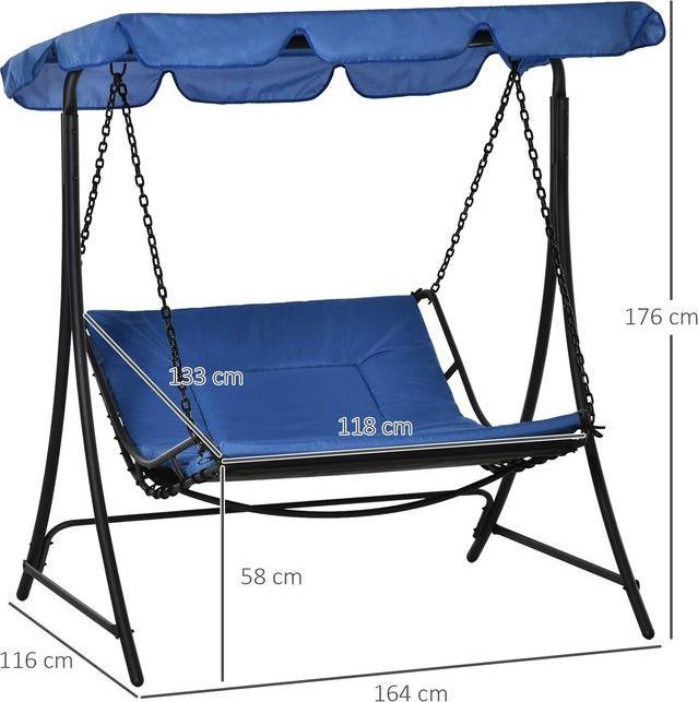 Actual product image Swisshandel24 Swinging lounger Hollywood swing garden lounger with roof for 2 persons steel blue 164x116x176cm