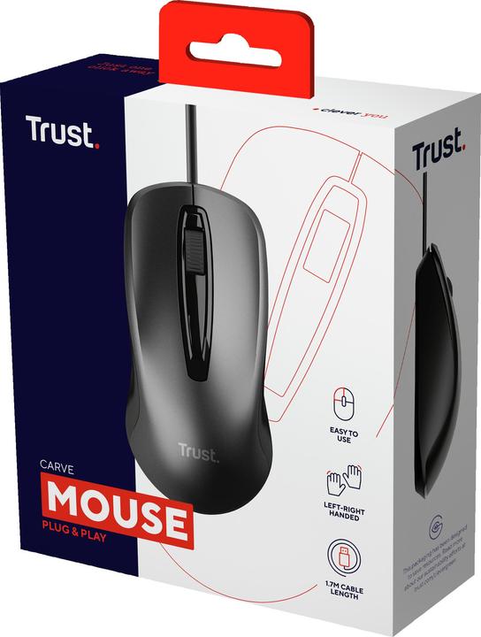 Actual product image Trust Carve Mouse USB Type-A Optical 1200 DPI Ambidextrous (Cable)