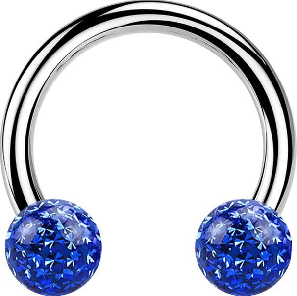 Star Piercing Micro Circular Barbell silber mit zwei Kristall Kugeln dunkelblau Epoxy Schutzschicht (Chirurgenstahl 316L, ohne Messing)