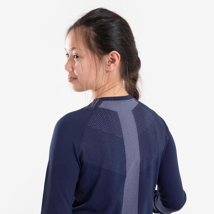 Produktbild Kiprun Laufshirt langarm Kinder atmungsaktiv - Skincare dunkelblau/grau (128)