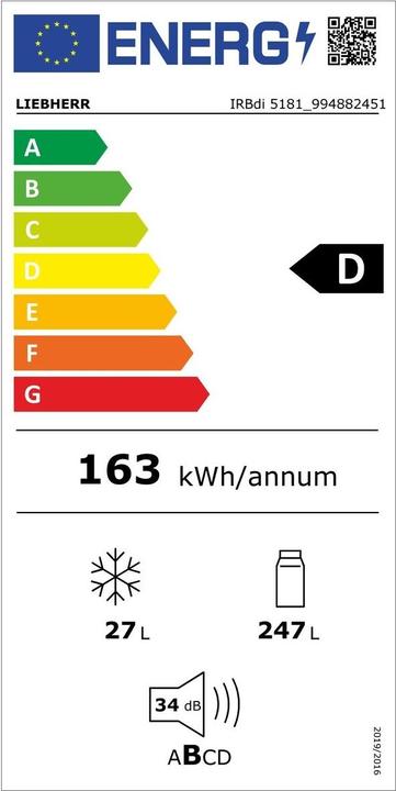 Etichetta energetica Liebherr Frigorifero integrato con BioFresh Professional (274 l)