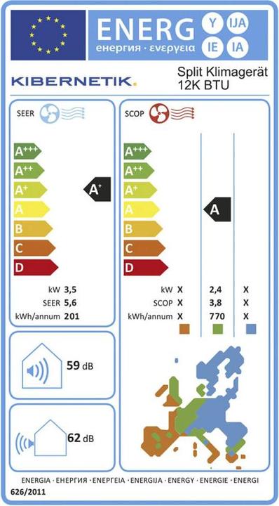 Etichetta energetica Kibernetik Condizionatore FSP (60 m², 11942.50 BTU/h)