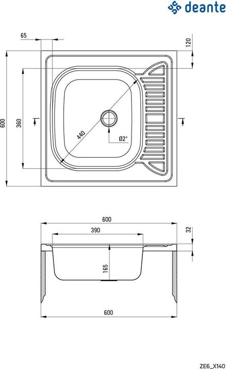Image du produit Deante Zlewozmywak Tango ZE6 0140 Stal satynowa (Evier sous plan, 16.50 cm, 60 cm)