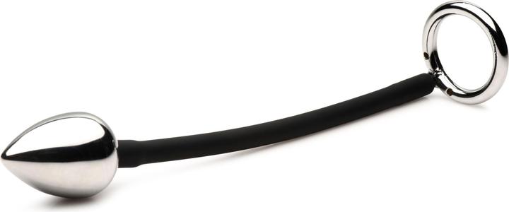 Produktbild Master Series XR Brands Tug + Plug Penis und Hodenring mit Analplug Schwarz & Silber (5 cm)