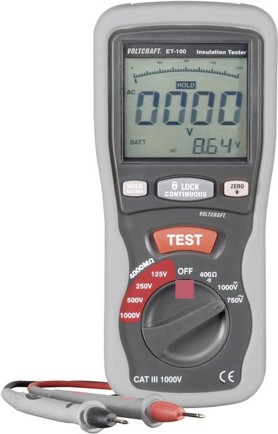 Image du produit Voltcraft ET-100 Testeur d'isolation, mesureur d'isolation 125/250/500/1000 V CAT III 600 V