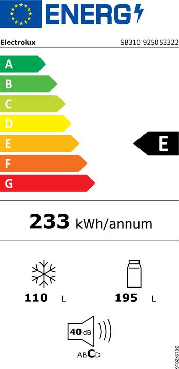 Label énergétique Electrolux SB310 (305 l)