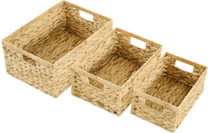 Produktbild Swisshandel24 3er-Set Aufbewahrungskorb, geflochtener Körbe aus Wasserhyazinthe Naturholz (3 x)