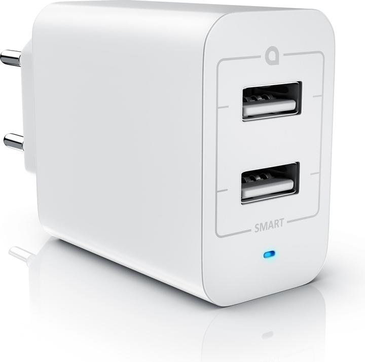 Aplic Caricabatterie USB 4800 mA, alimentatore a 2 porte per cellulari/smartphone/tablet, 4800mA - 2400mA (28 W)