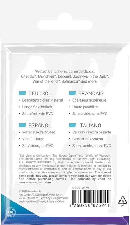 Nährwerte und Zutaten Ultimate Guard Kartenhülle Standard American Board Game Sleeves 60